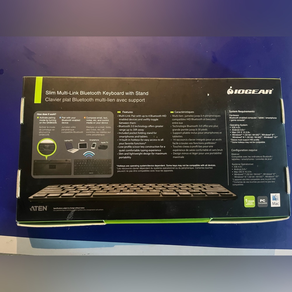 Iogear Slim Multi-Device Bluetooth Keyboard with Adjustable Stand - Picture 4 of 4